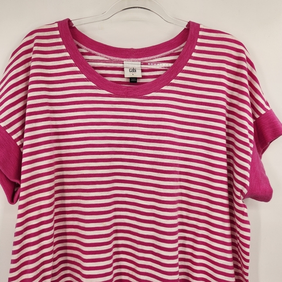 Cabi Backyard Tee Womens Size Large Short Sleeve Pink White Striped - Picture 2 of 6